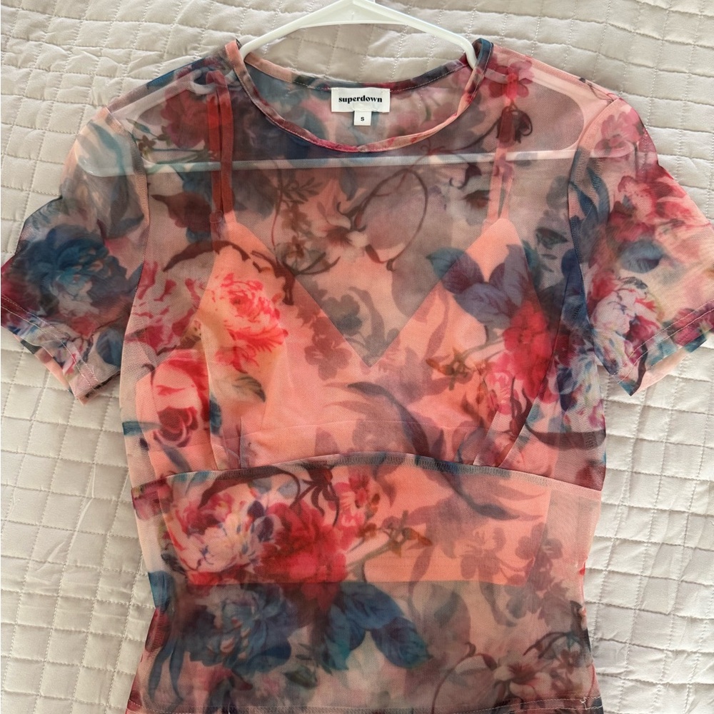 Superdown Floral Mesh Top - Multicolor